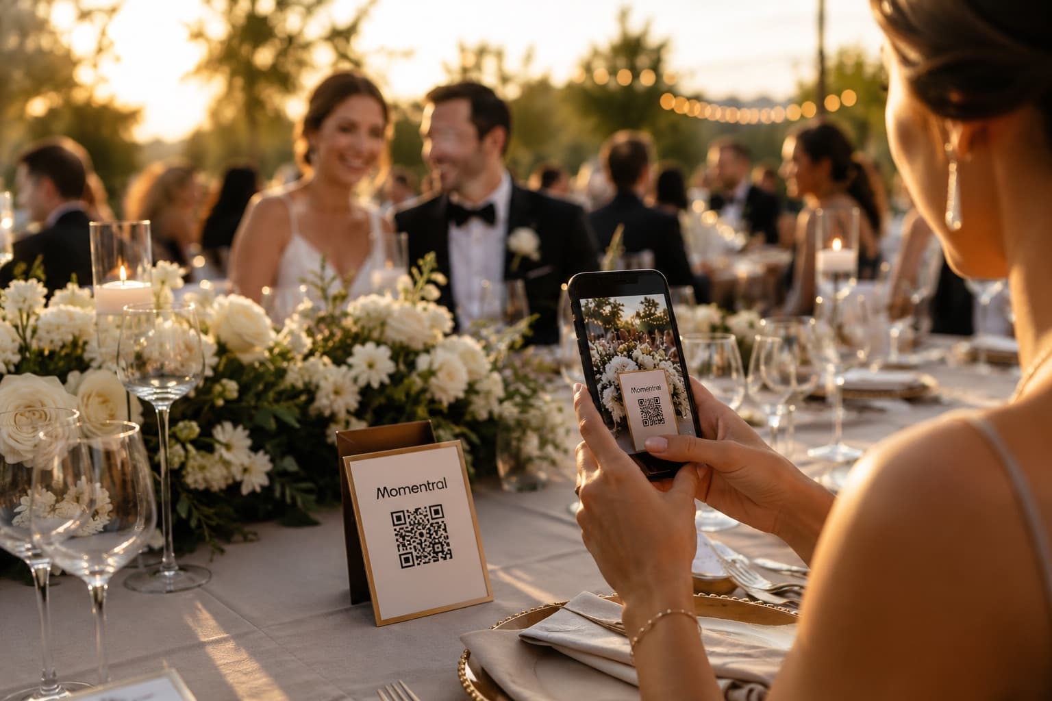 Guest phone capturing a candid wedding moment