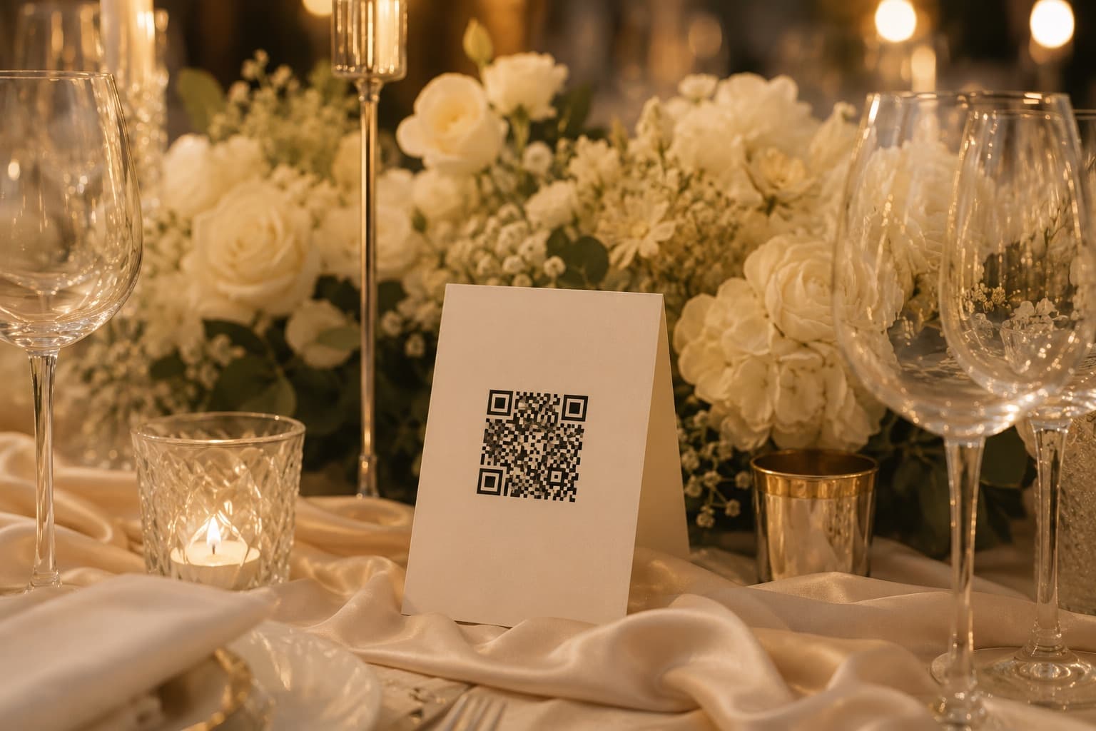 Momentral wedding QR code card being scanned by a guest